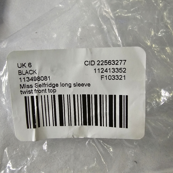 Miss Selfridge Long Sleeve Twist Front Top Black Size 2 - Picture 5 of 6